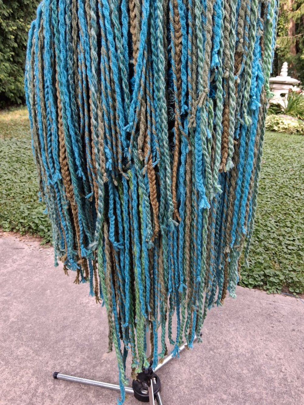 Boho Turquoise Blue and Green Full Thick Fringe Shawl Shrug - Picture 6 of 14